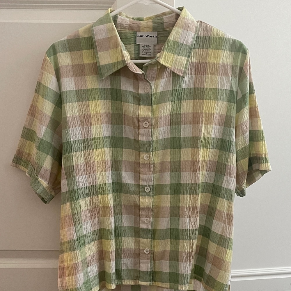 Bon Worth Pastel Plaid Gauze Button-up